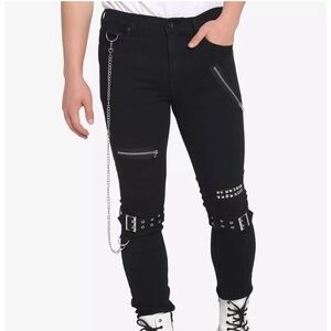 Black Slim Distressed Jeans with Studded Details